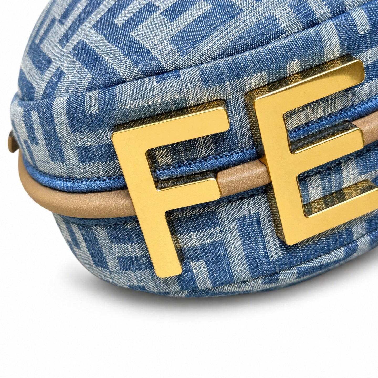Fendi Mini Denim Leather Beige Blue Hobo Bag