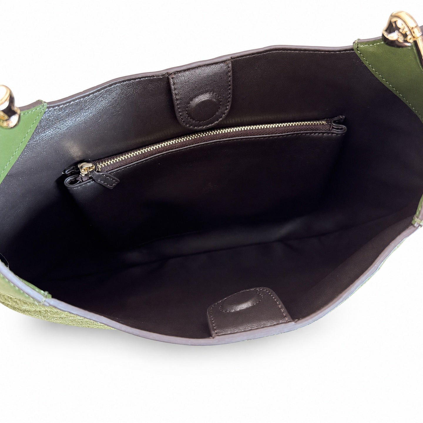 Gucci Suede Velvet Leather Brown Green Gold Bag