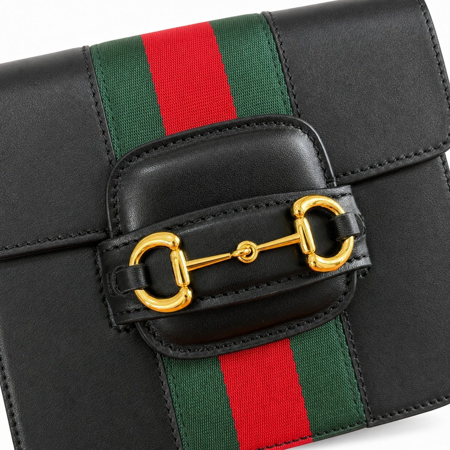 Gucci Horsebit 1955 Canvas Leather Black Beige Brown Gold Bag