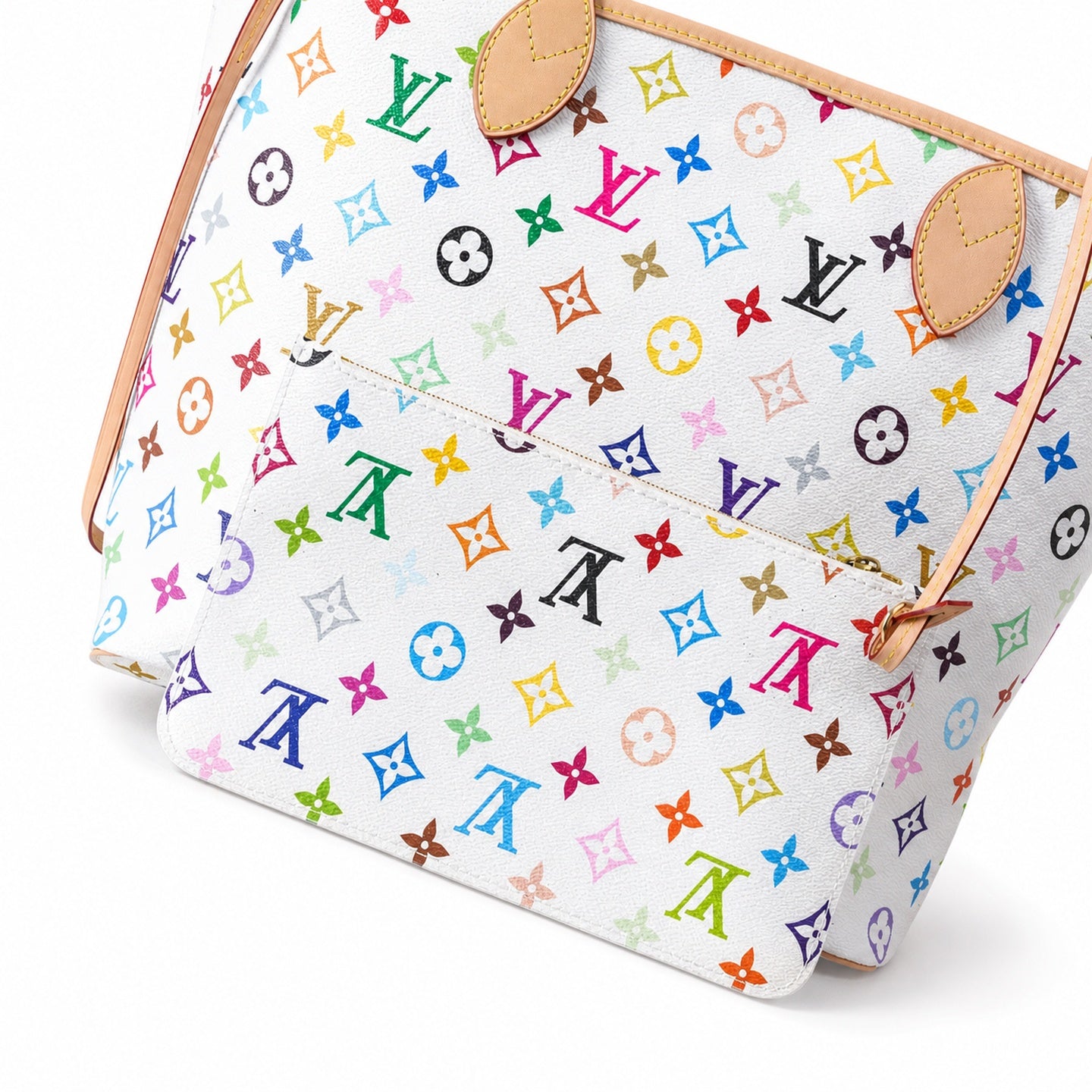 Louis Vuitton Neverfull Medium Canvas Leather White Handbag
