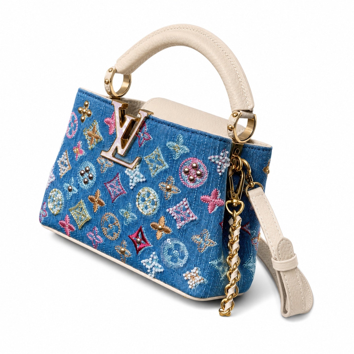 Louis Vuitton Capucines Mini Embroidered Denim Leather Handbag