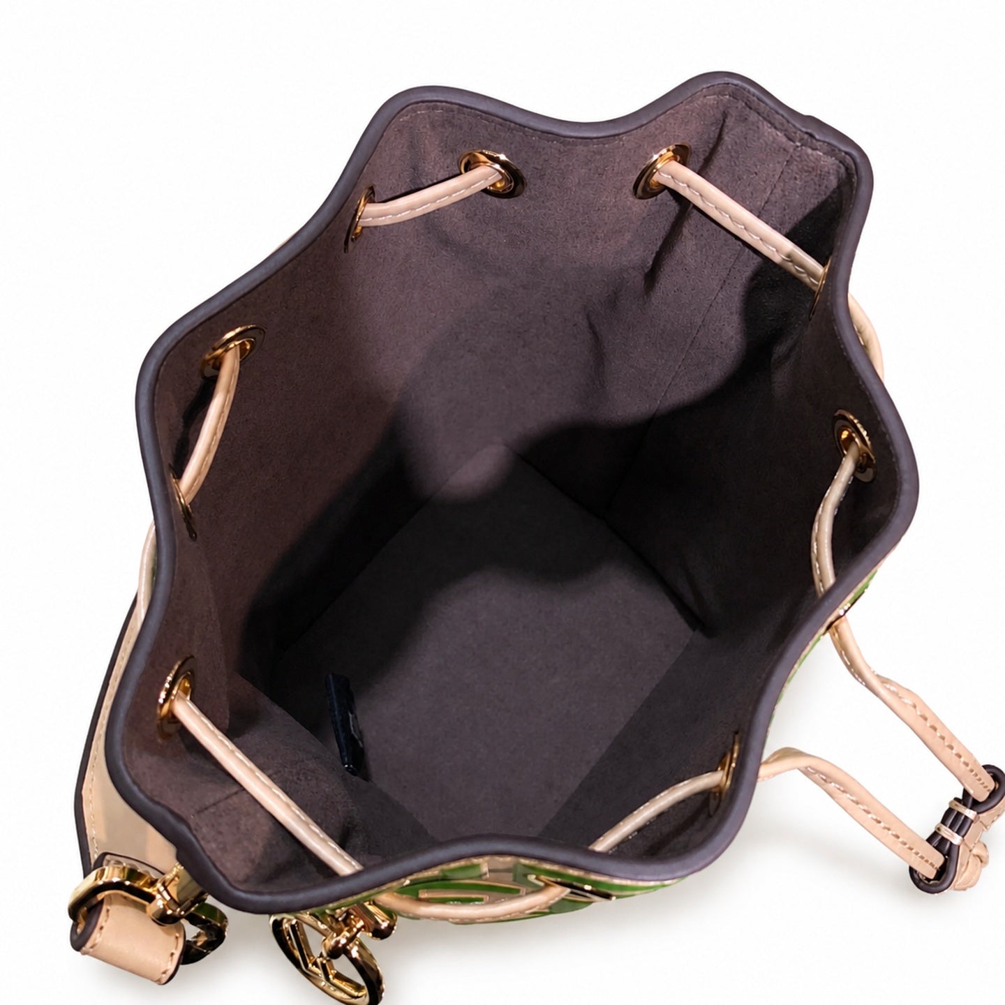 Fendi Mon Tresor Small Leather Beige Green Bucket Bag