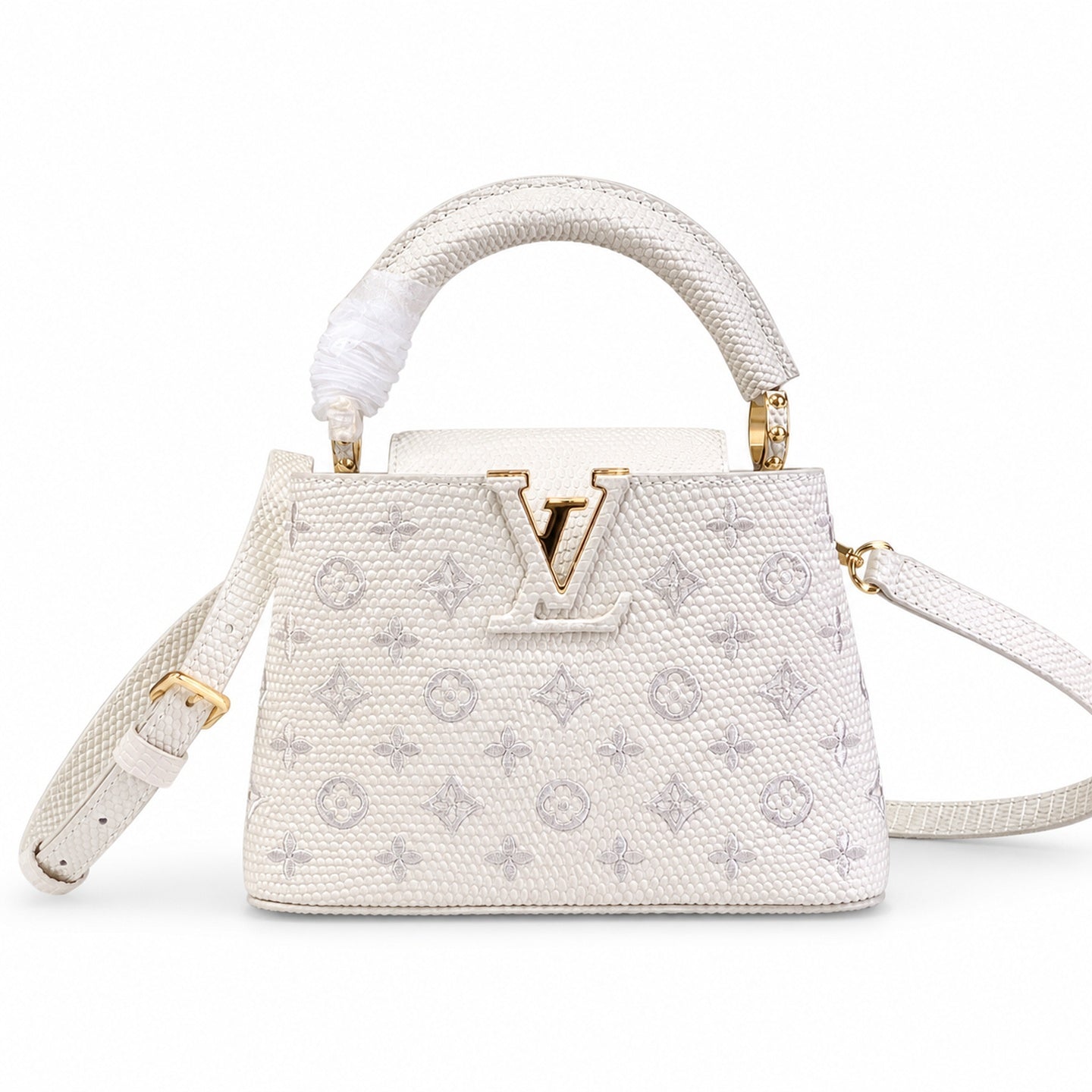 Louis Vuitton Capucines Mini Jacquard Leather White Handbag