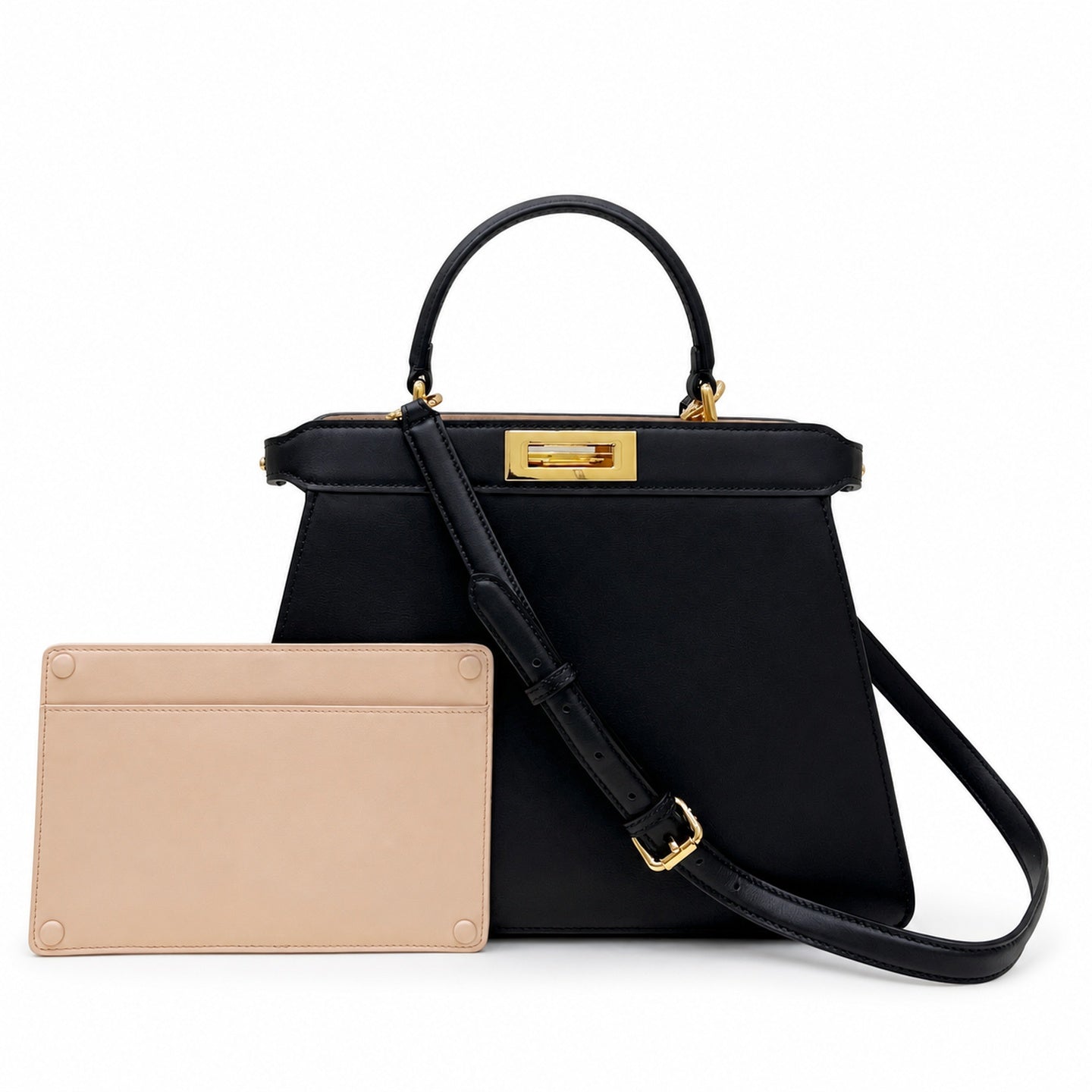 Fendi Peekaboo I See U Leather Check Black Bag