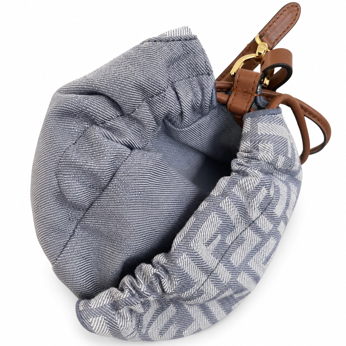 Fendi Baguette Small Embroidered Denim Leather Gray Brown Blue Bag
