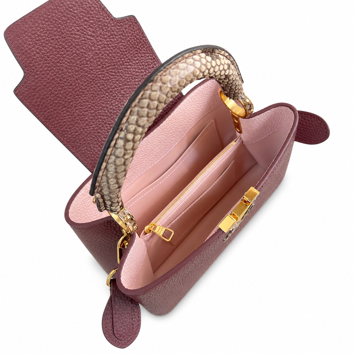 Louis Vuitton Capucines Small Snakeskin Leather Burgundy Handbag