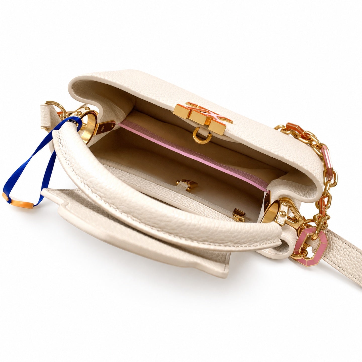 Louis Vuitton Capucines Small Leather White Gold Handbag