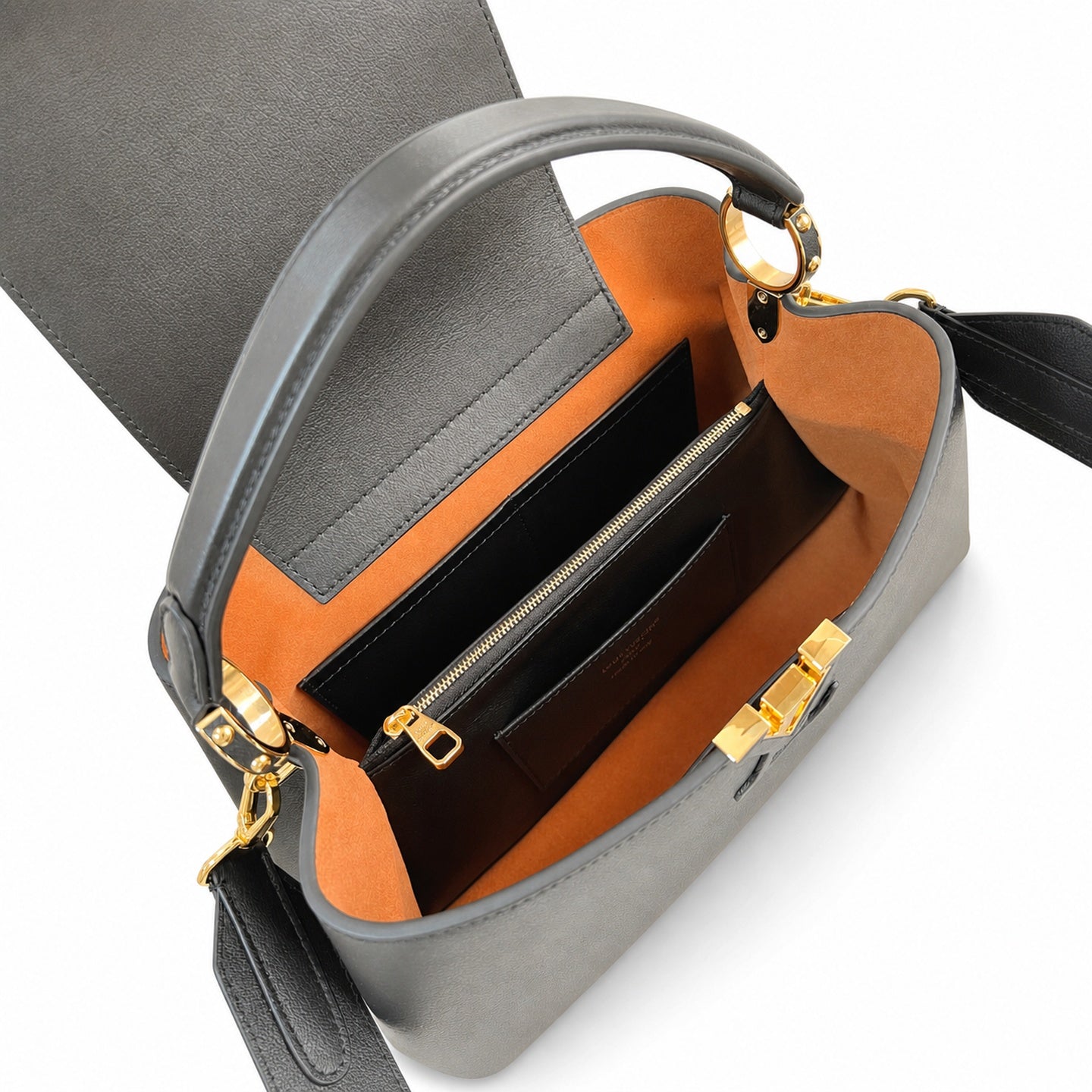 Louis Vuitton Capucines Medium Suede Leather Black Brown Handbag