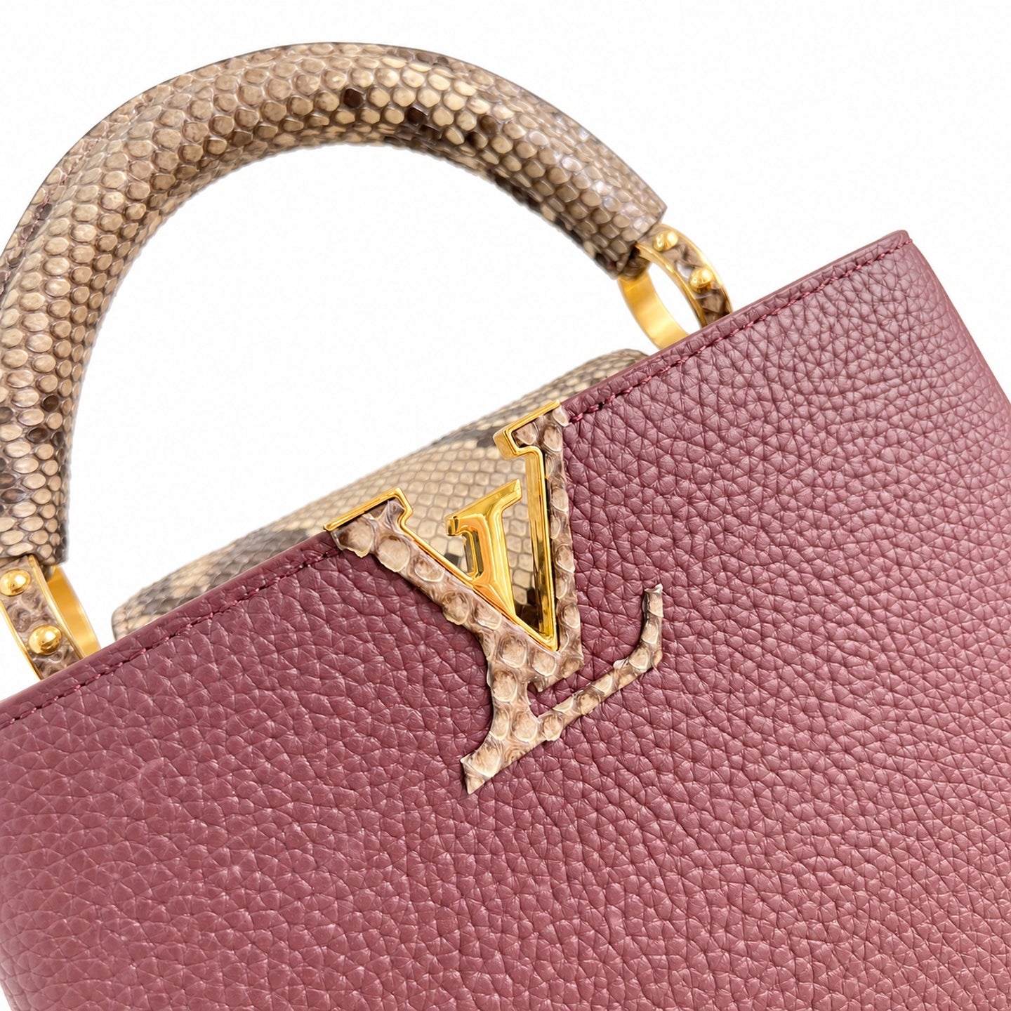 Louis Vuitton Capucines Small Snakeskin Leather Burgundy Handbag