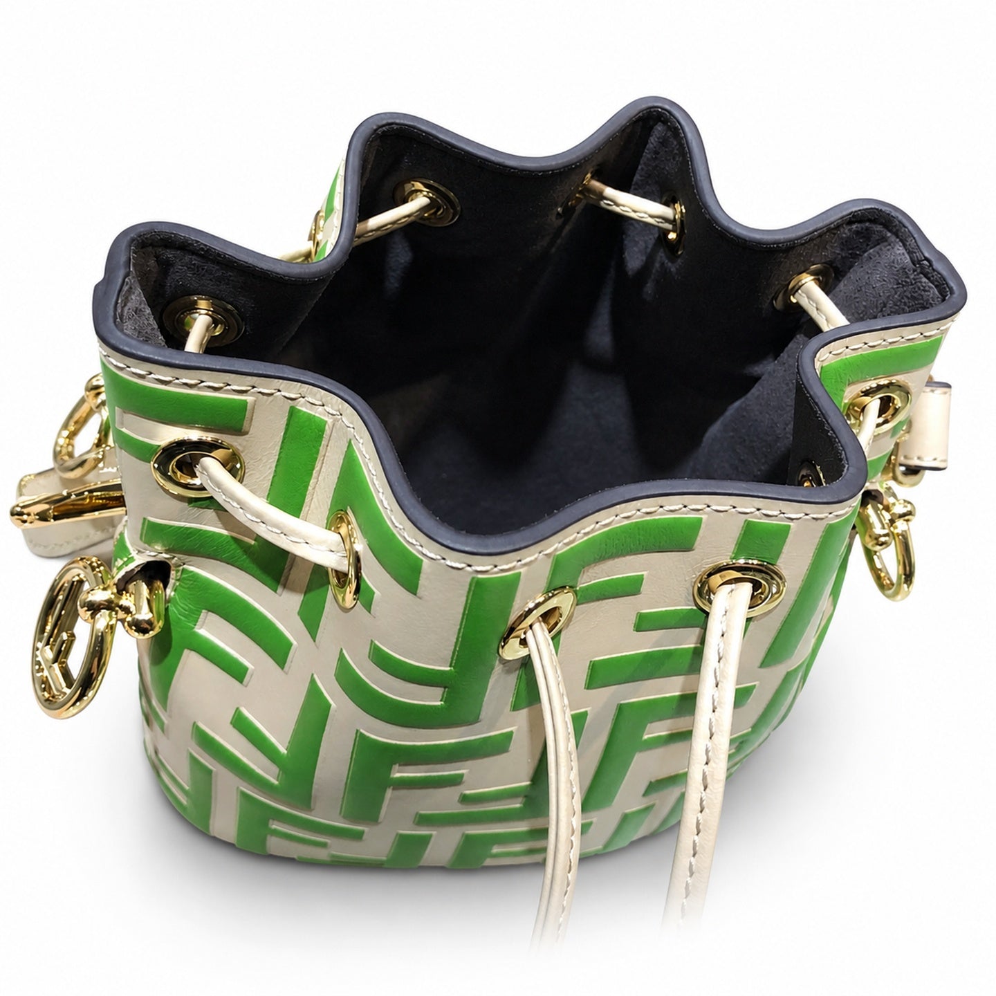 Fendi Mon Tresor Small Leather Beige Green Bucket Bag