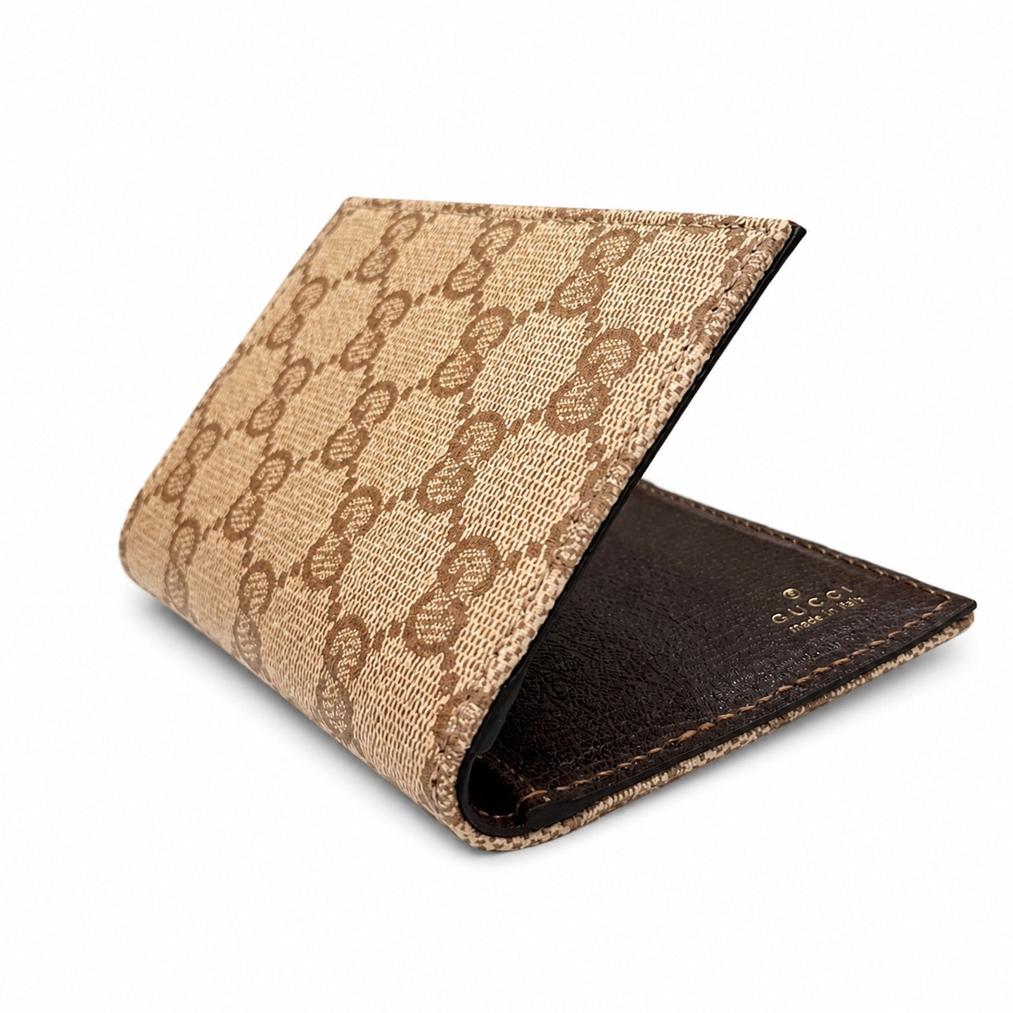 Gucci Canvas Leather Brown Gold Silver Card Holder