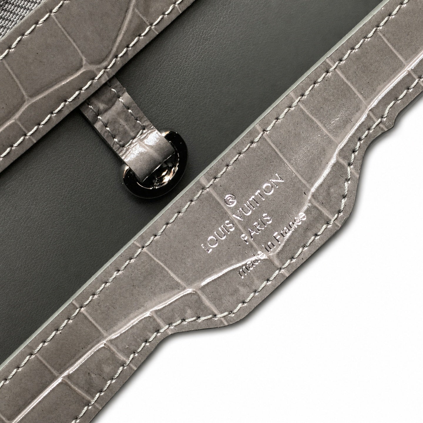 Louis Vuitton Capucines Medium Croc-Embossed Leather Gray Silver Handbag