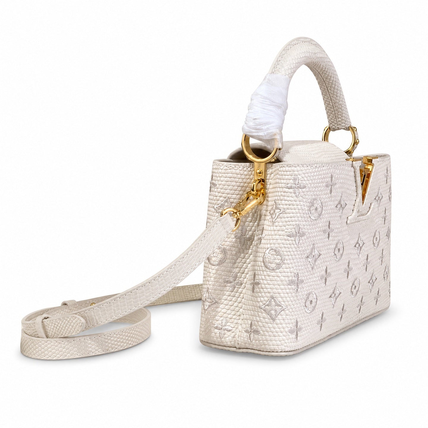 Louis Vuitton Capucines Mini Jacquard Leather White Handbag