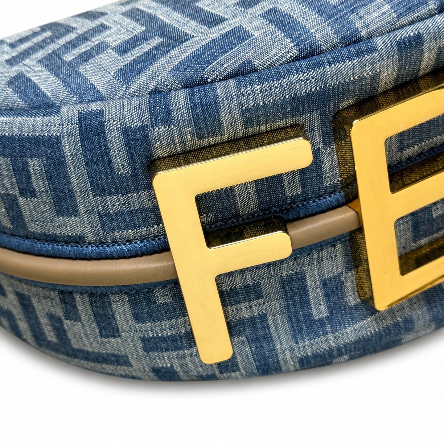 Fendi Fendigraphy Small Denim Leather Beige Blue Hobo Bag