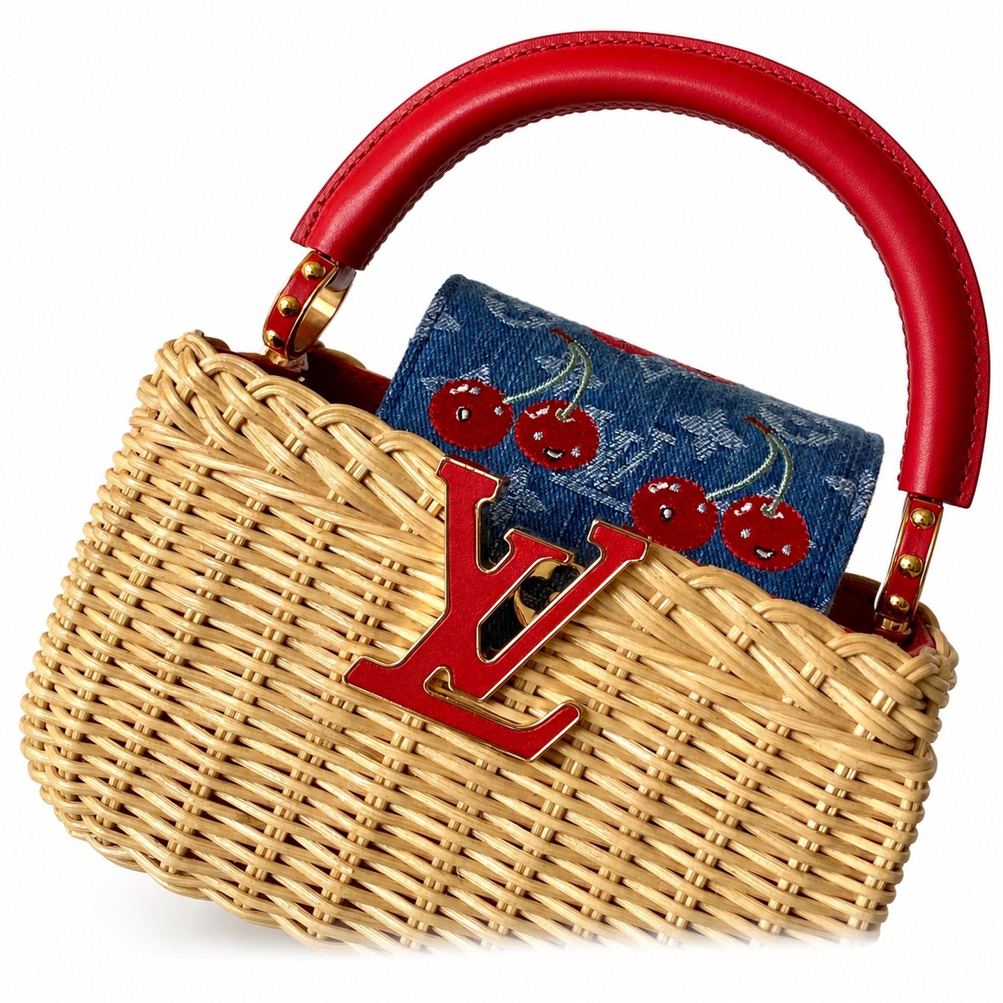 Louis Vuitton Capucines Takashi Murakami Mini Denim Leather Handbag