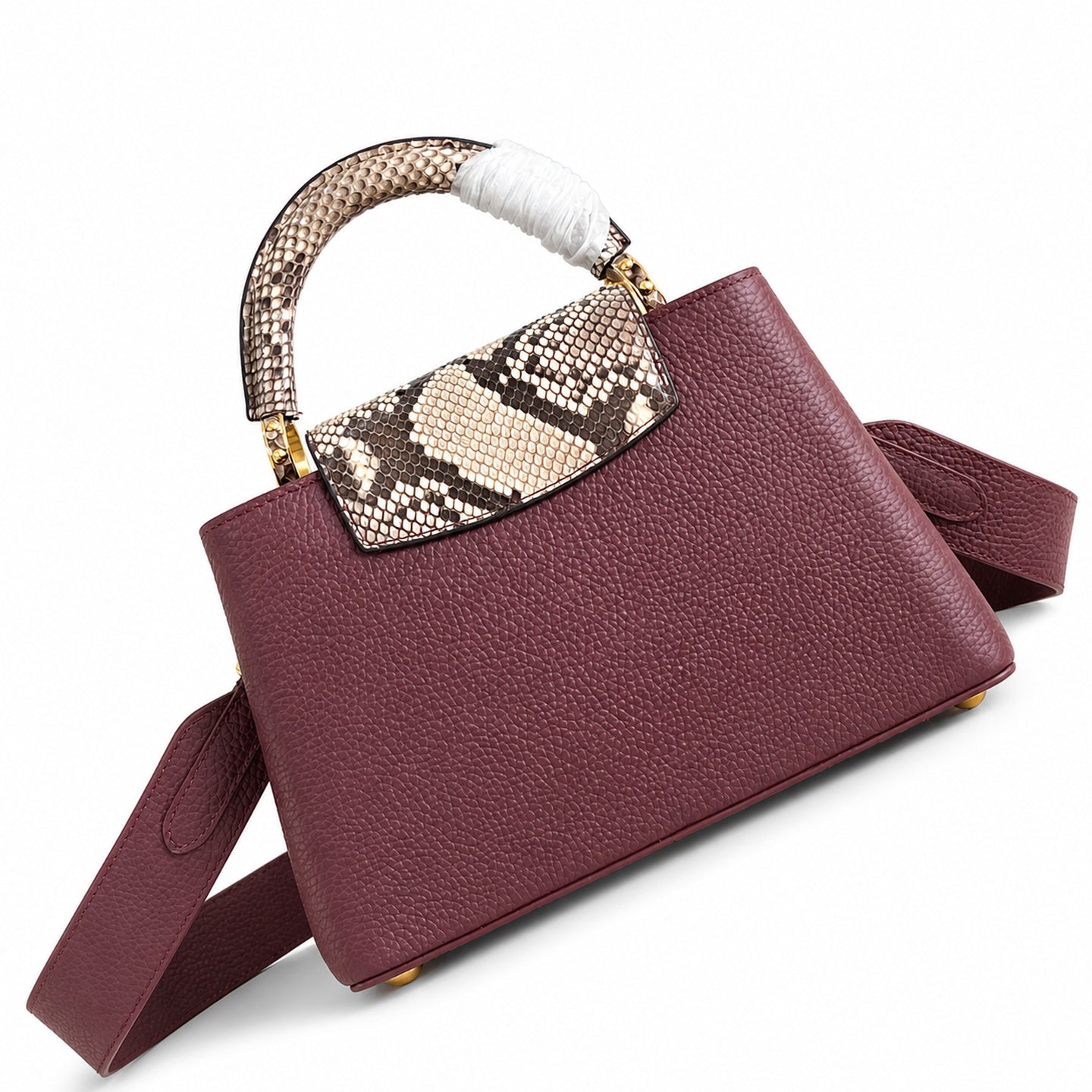 Louis Vuitton Capucines Small Snakeskin Leather Burgundy Handbag