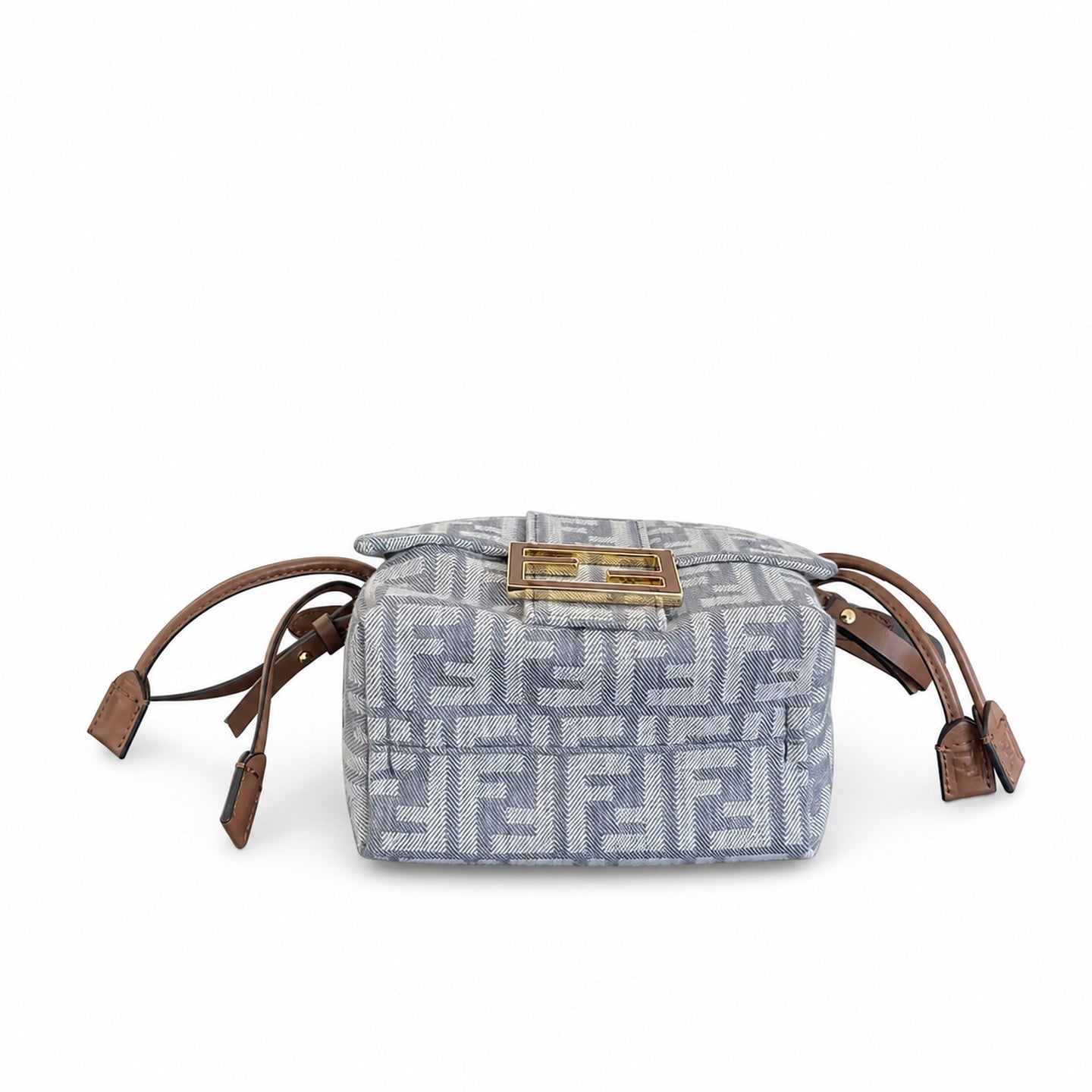 Fendi Baguette Small Embroidered Denim Leather Gray Brown Blue Bag