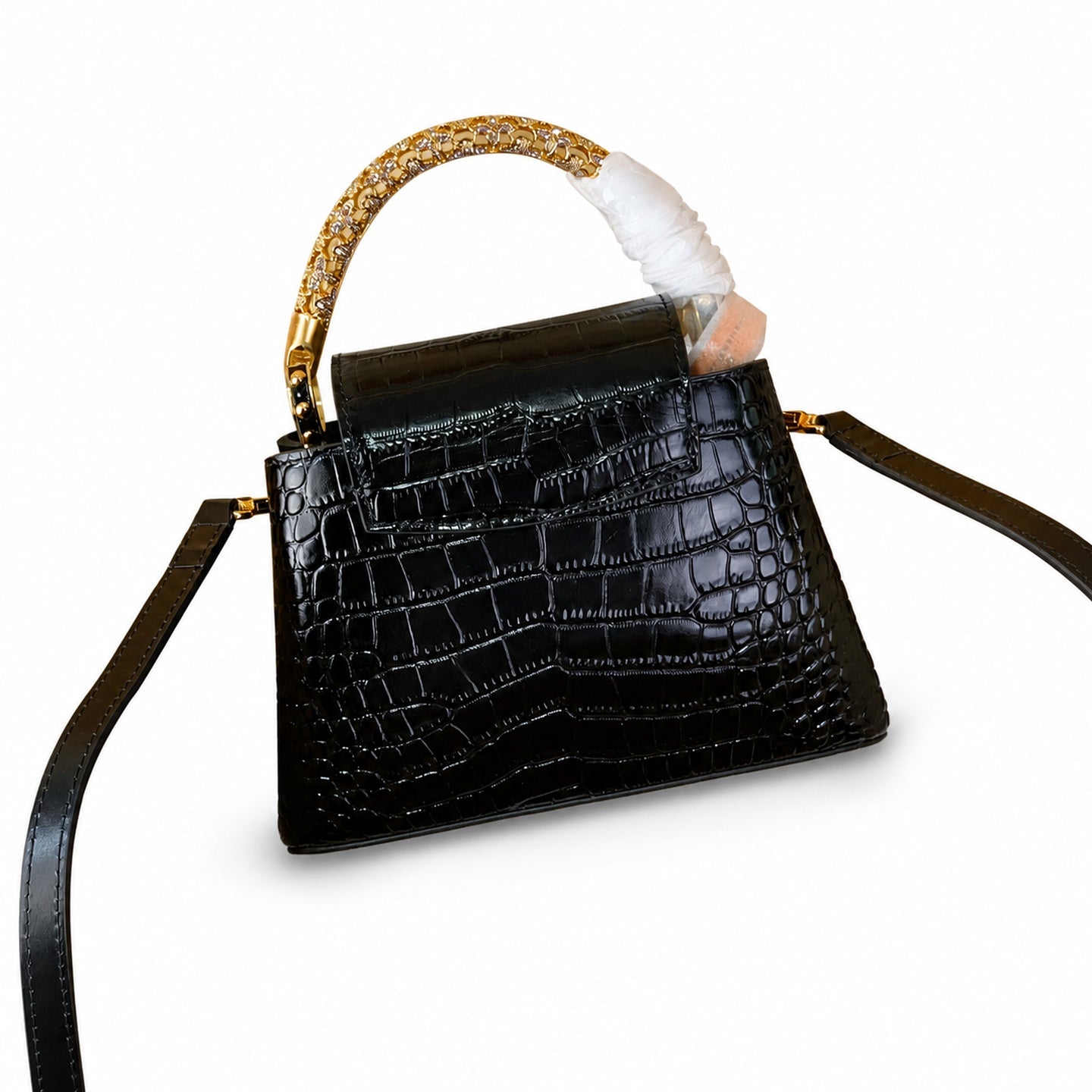 Louis Vuitton Capucines Mini Croc-Embossed Leather Black Handbag
