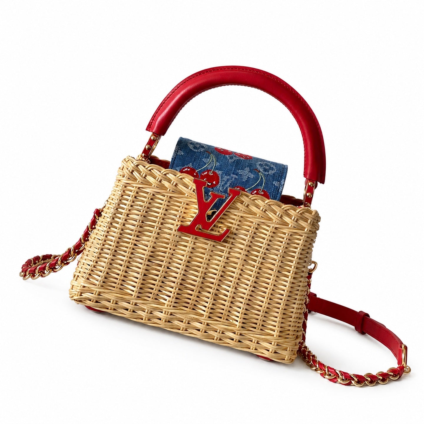 Louis Vuitton Capucines Takashi Murakami Mini Denim Leather Handbag