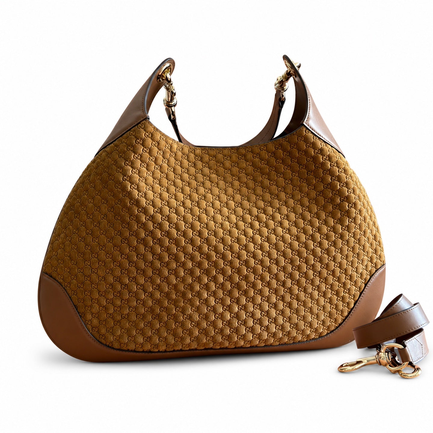 Gucci Suede Velvet Leather Brown Gold Bag