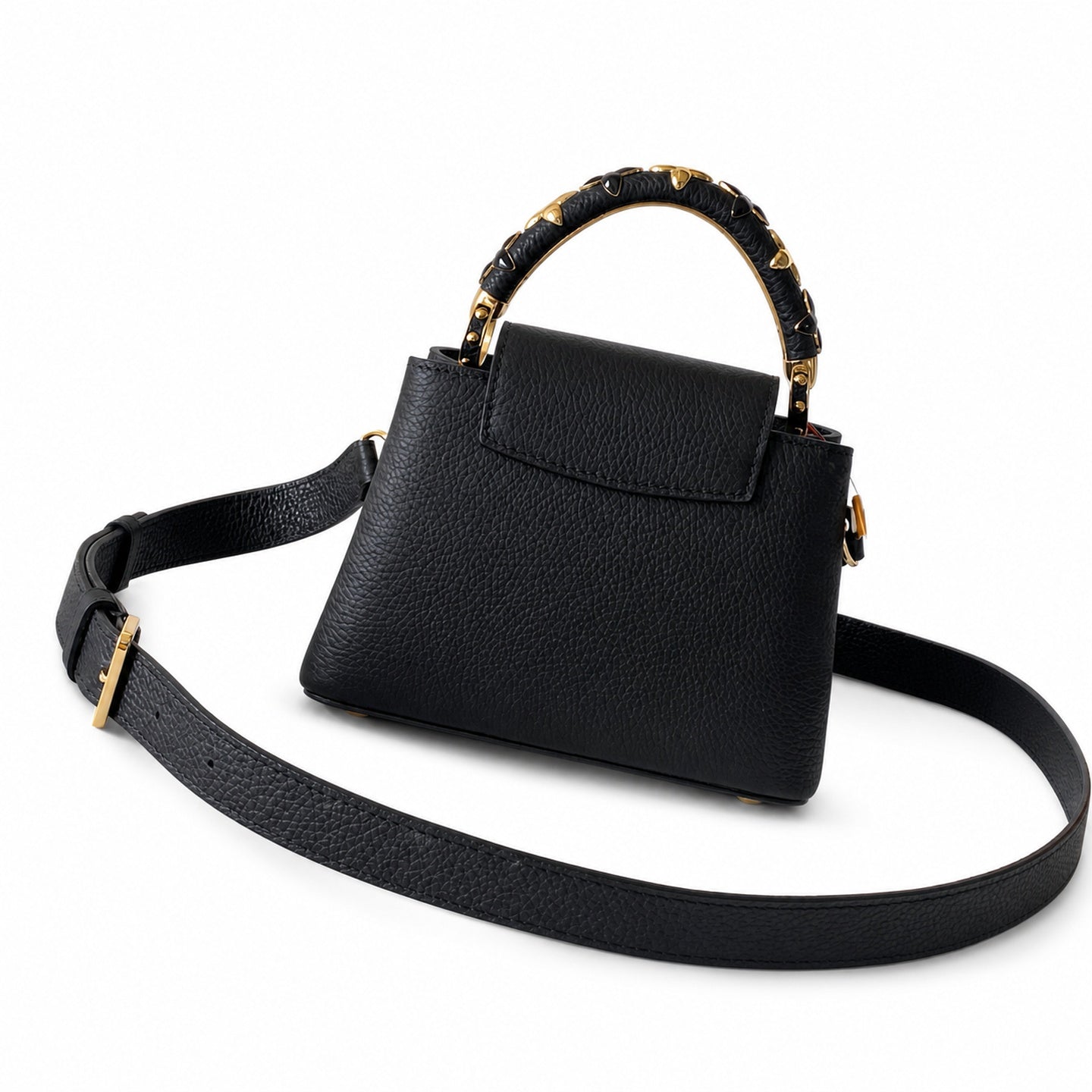 Louis Vuitton Capucines Mini Leather Black Yellow Gold Handbag