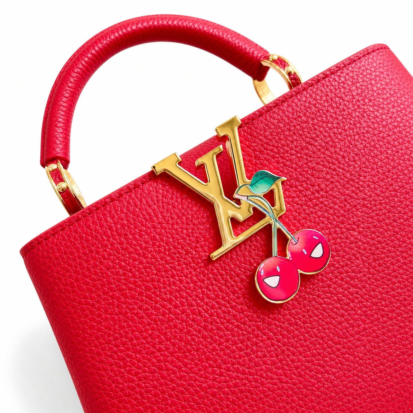 Louis Vuitton Capucines Takashi Murakami Small Denim Leather Red Gold Handbag