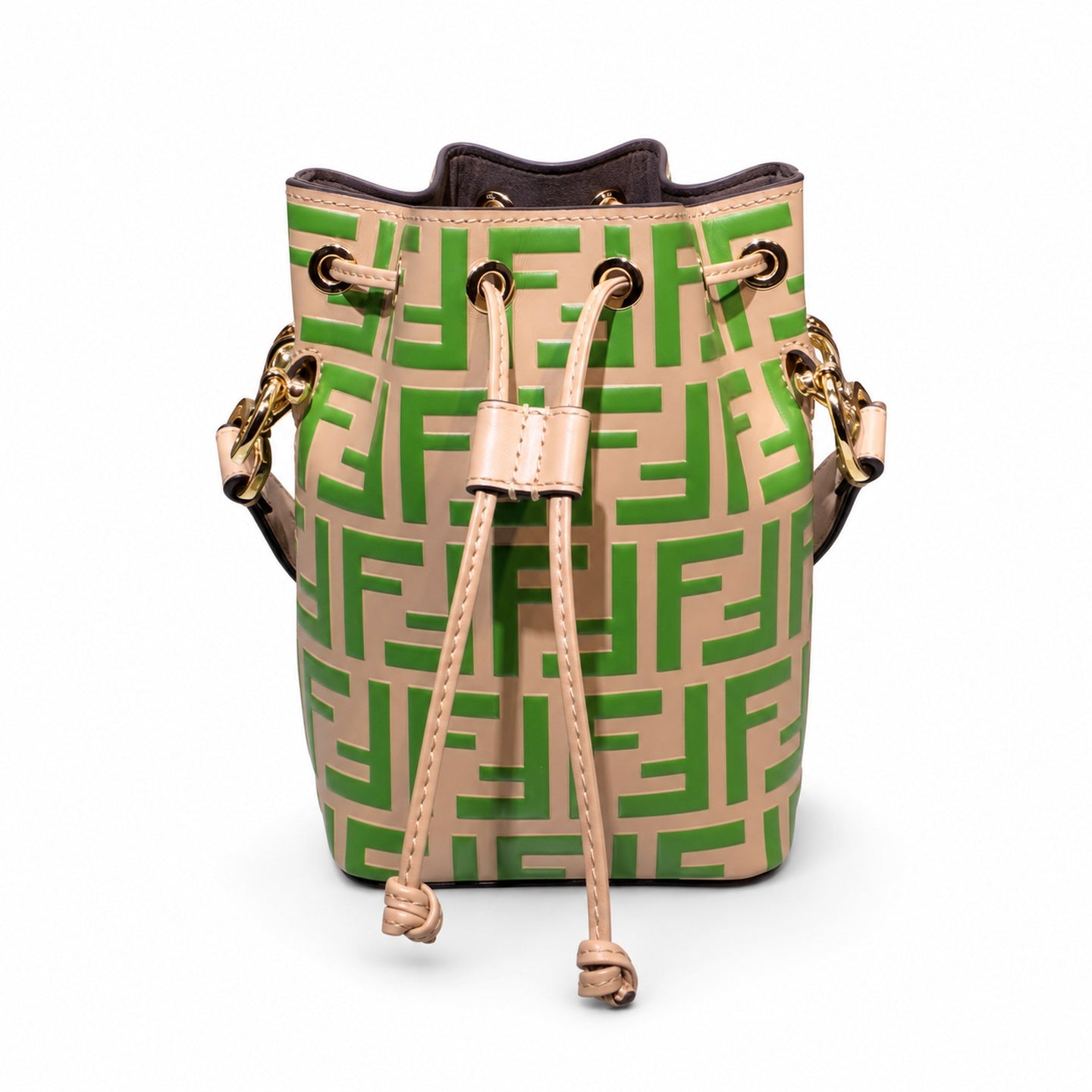 Fendi Mon Tresor Small Leather Beige Green Bucket Bag