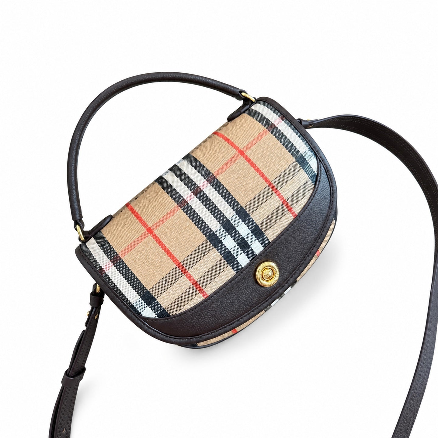 Burberry Highlands Cotton Leather Check Crossbody Bag