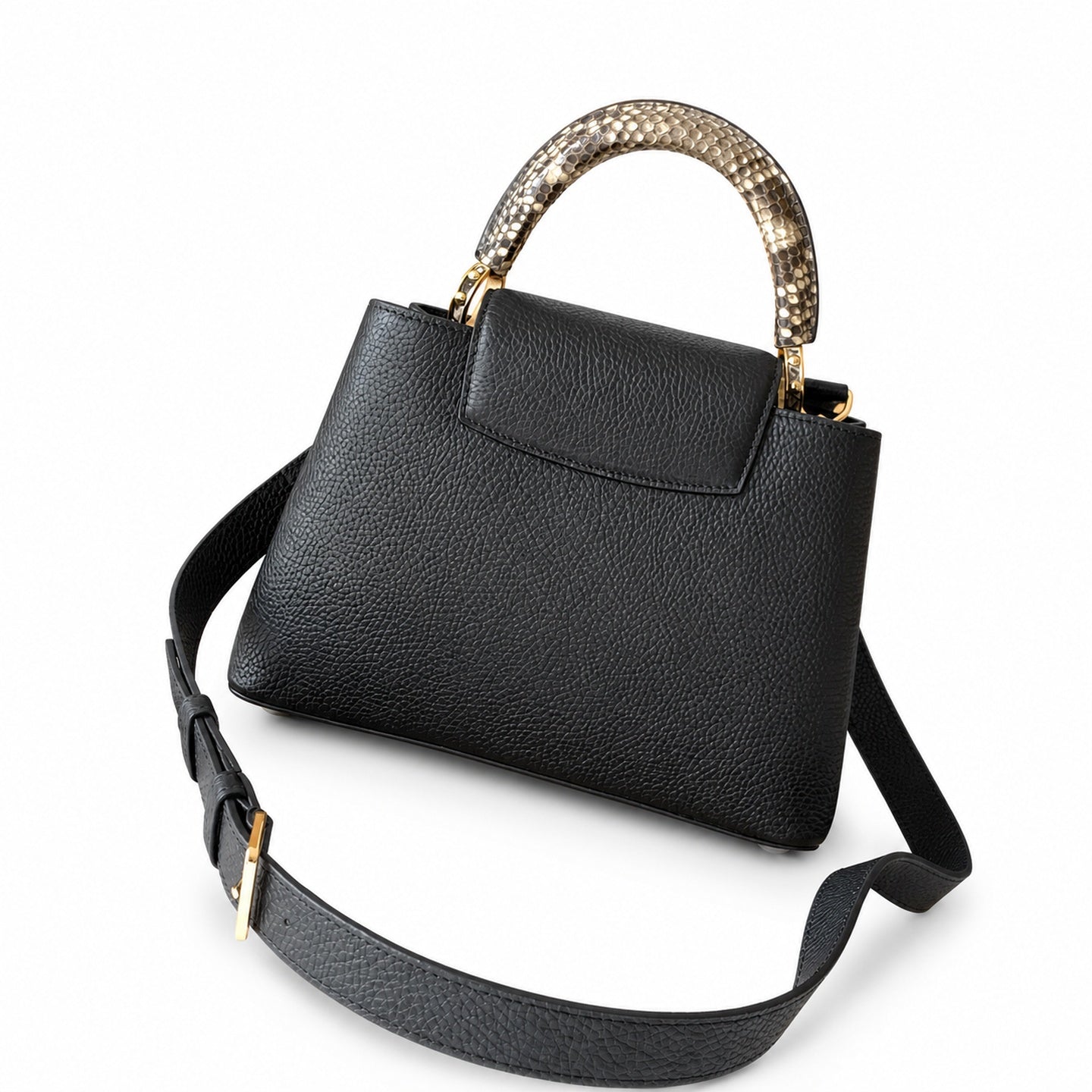 Louis Vuitton Capucines Mini Snakeskin Leather Black Gold Handbag