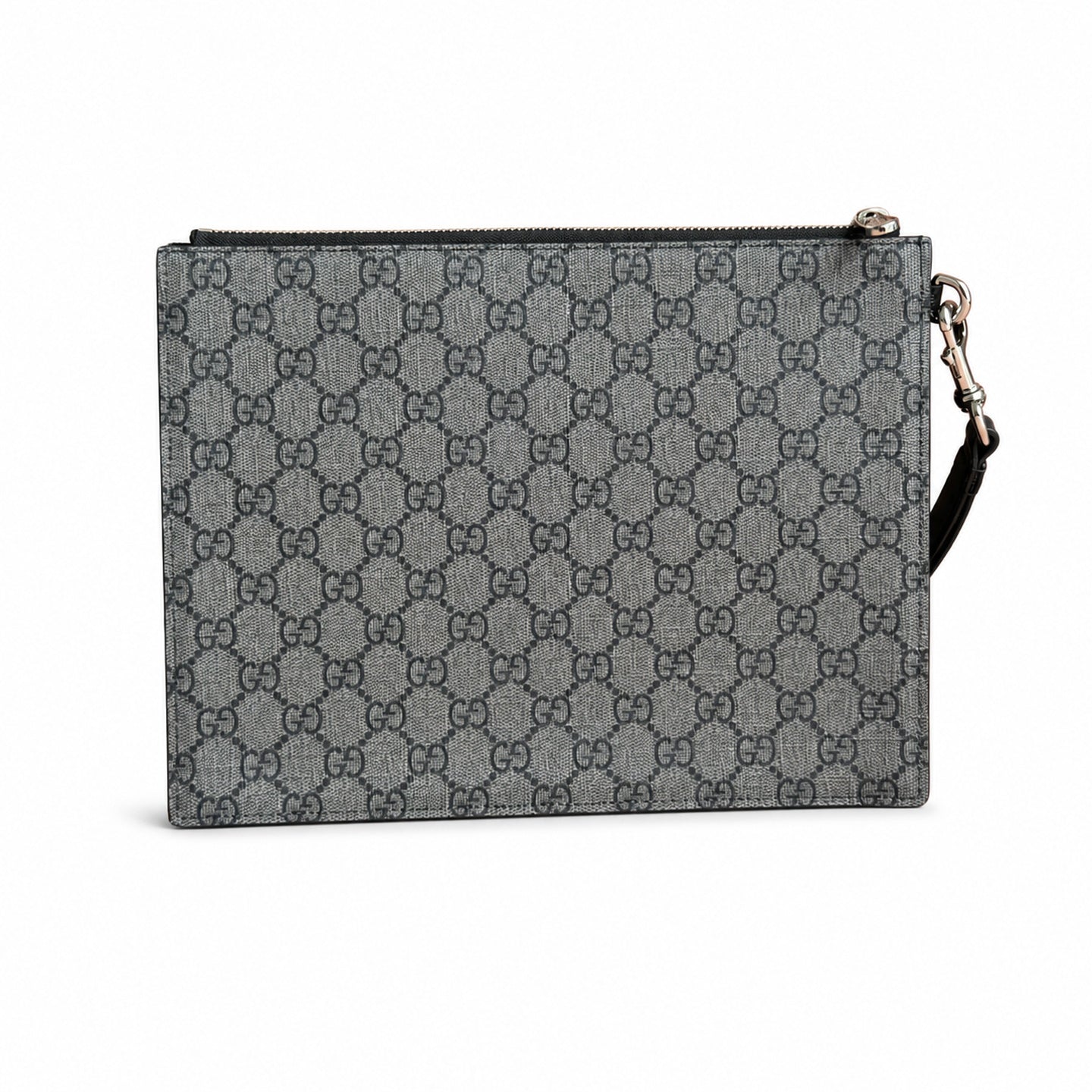 Gucci Supreme Cotton Canvas Leather Black Gray Clutch