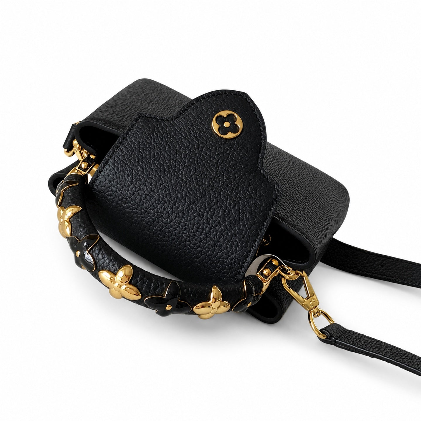 Louis Vuitton Capucines Mini Leather Black Yellow Gold Handbag