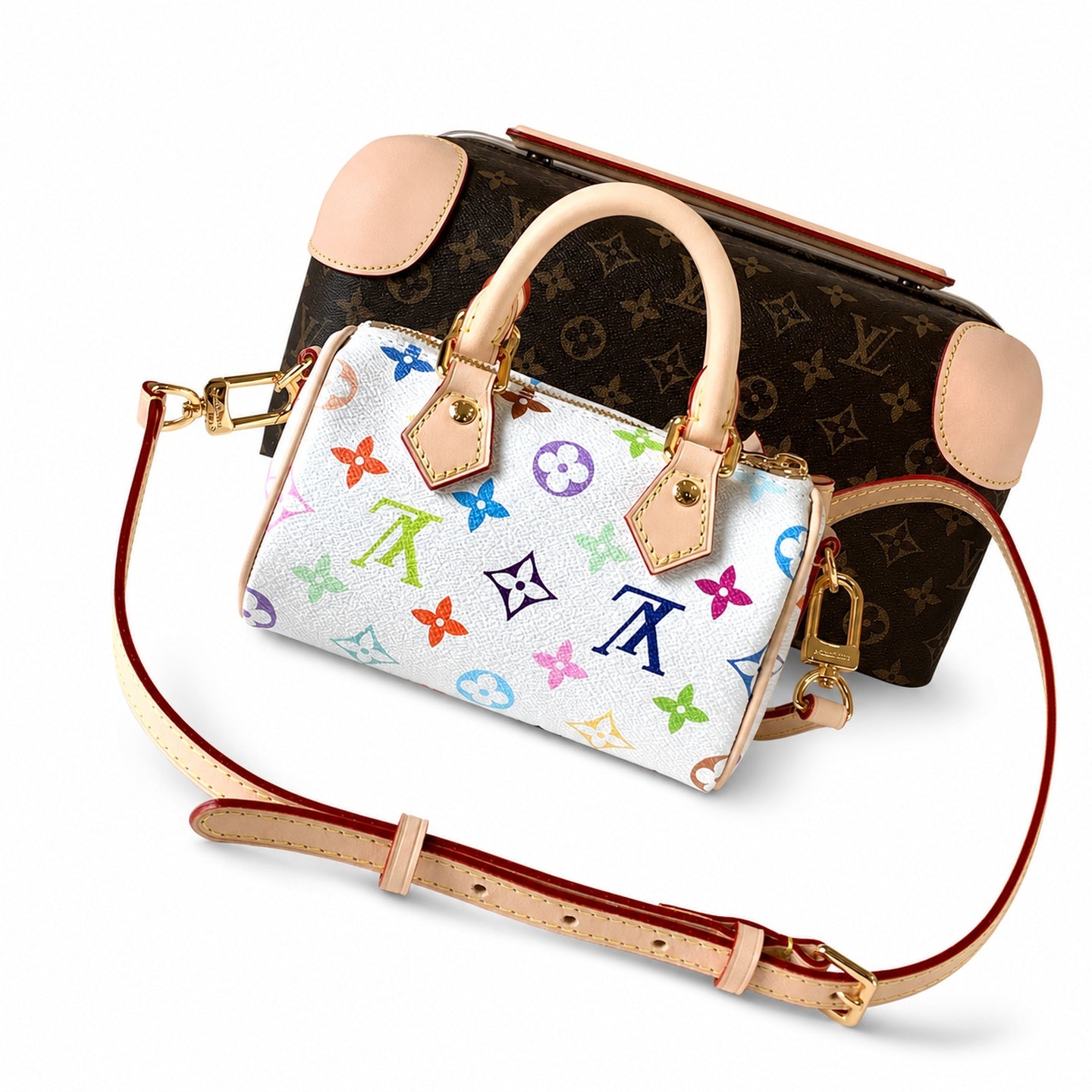 Louis Vuitton Speedy Takashi Murakami Canvas Leather White Handbag
