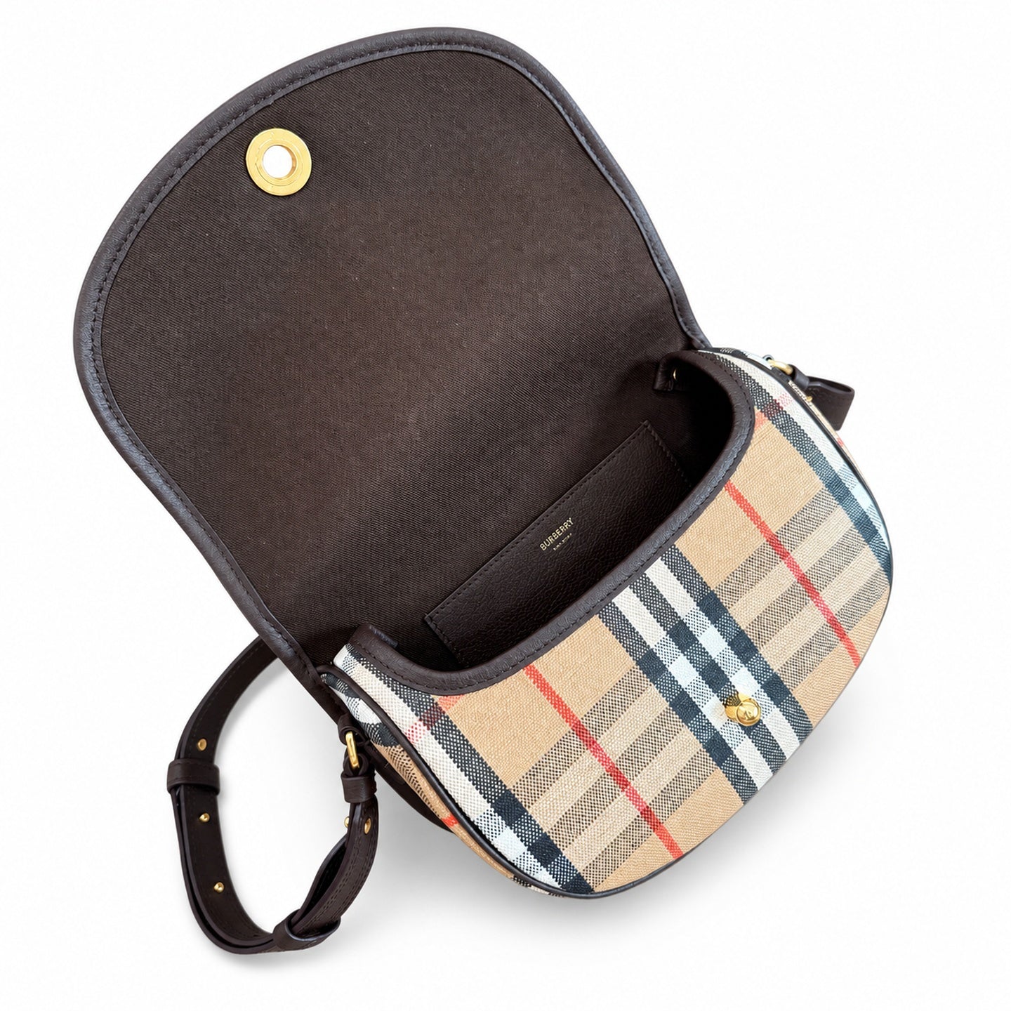 Burberry Highlands Cotton Leather Check Crossbody Bag