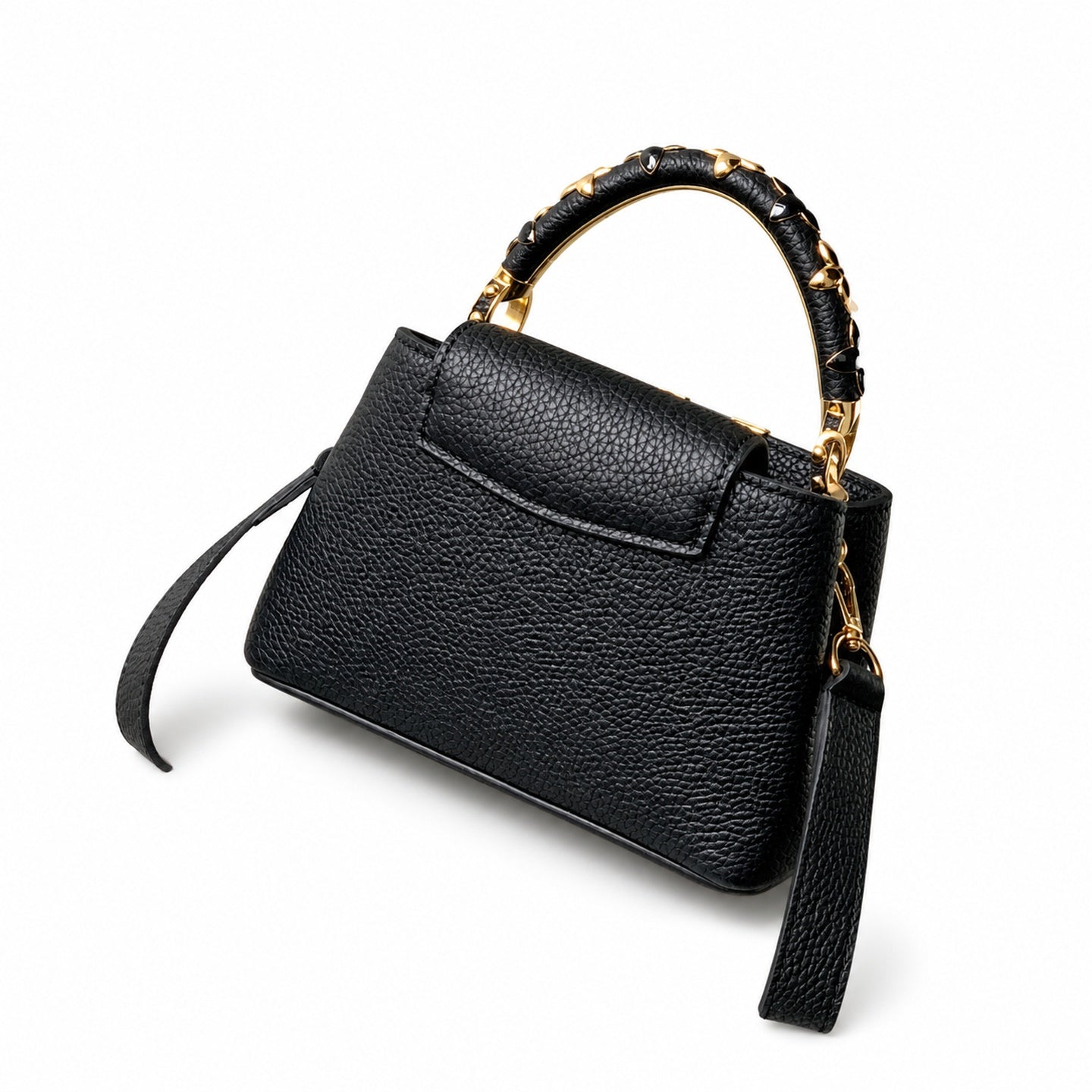 Louis Vuitton Capucines Mini Leather Black Gold Handbag