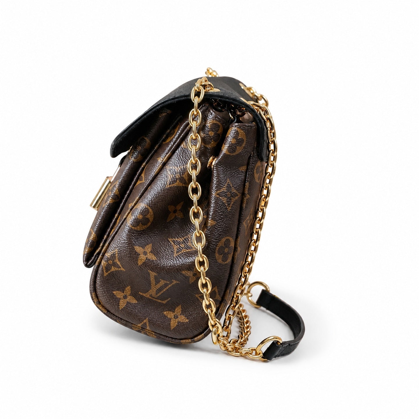Louis Vuitton Canvas Leather Black Gold Handbag