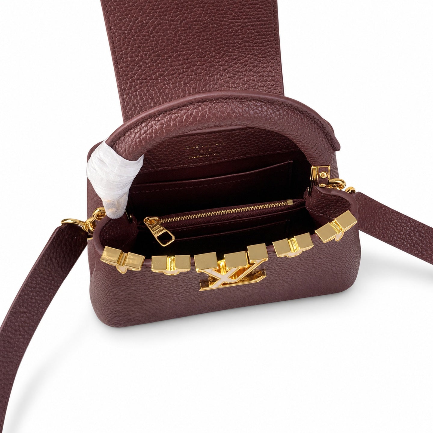 Louis Vuitton Capucines Mini Leather White Gold Burgundy Handbag