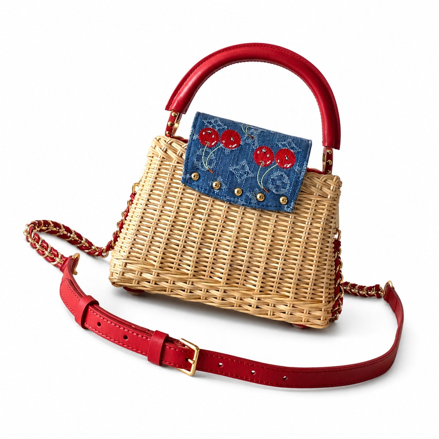 Louis Vuitton Capucines Takashi Murakami Mini Denim Leather Handbag