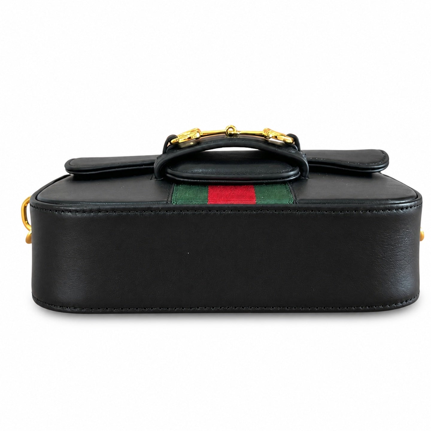 Gucci Horsebit 1955 Canvas Leather Black Beige Brown Gold Bag