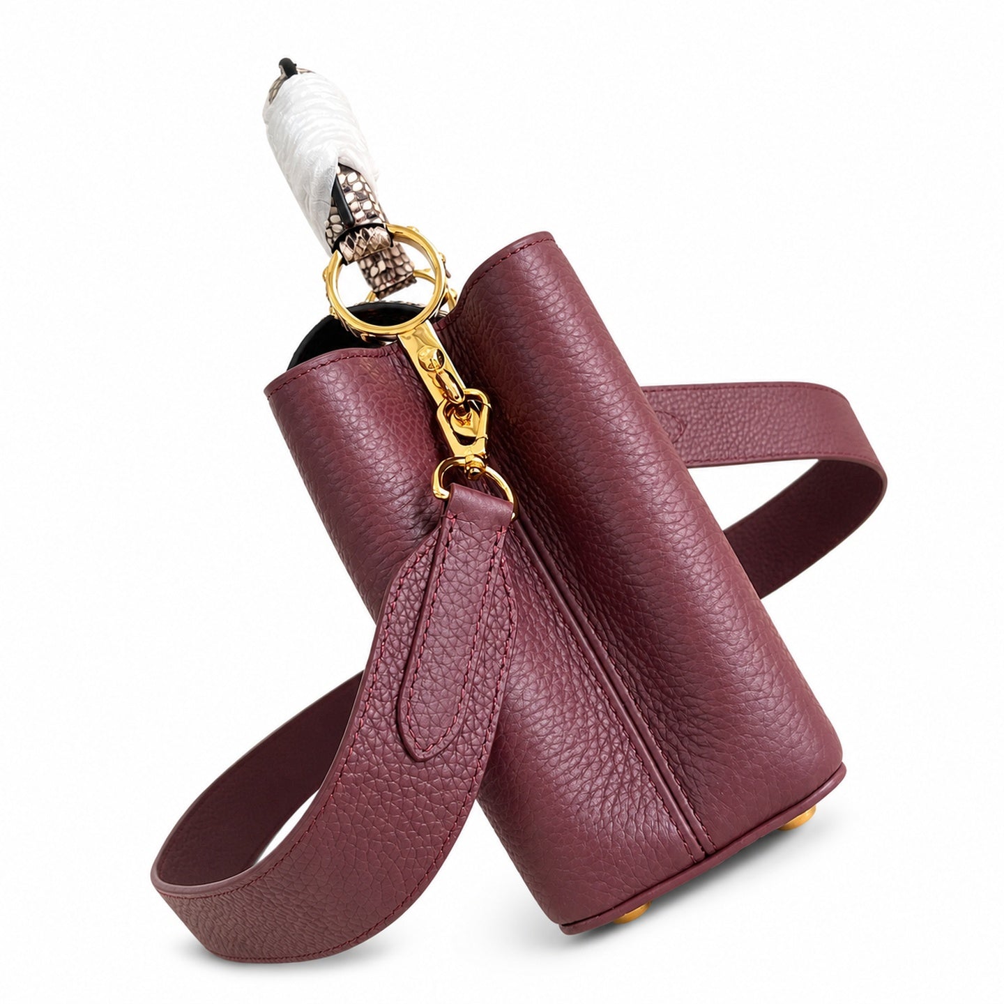 Louis Vuitton Capucines Small Snakeskin Leather Burgundy Handbag