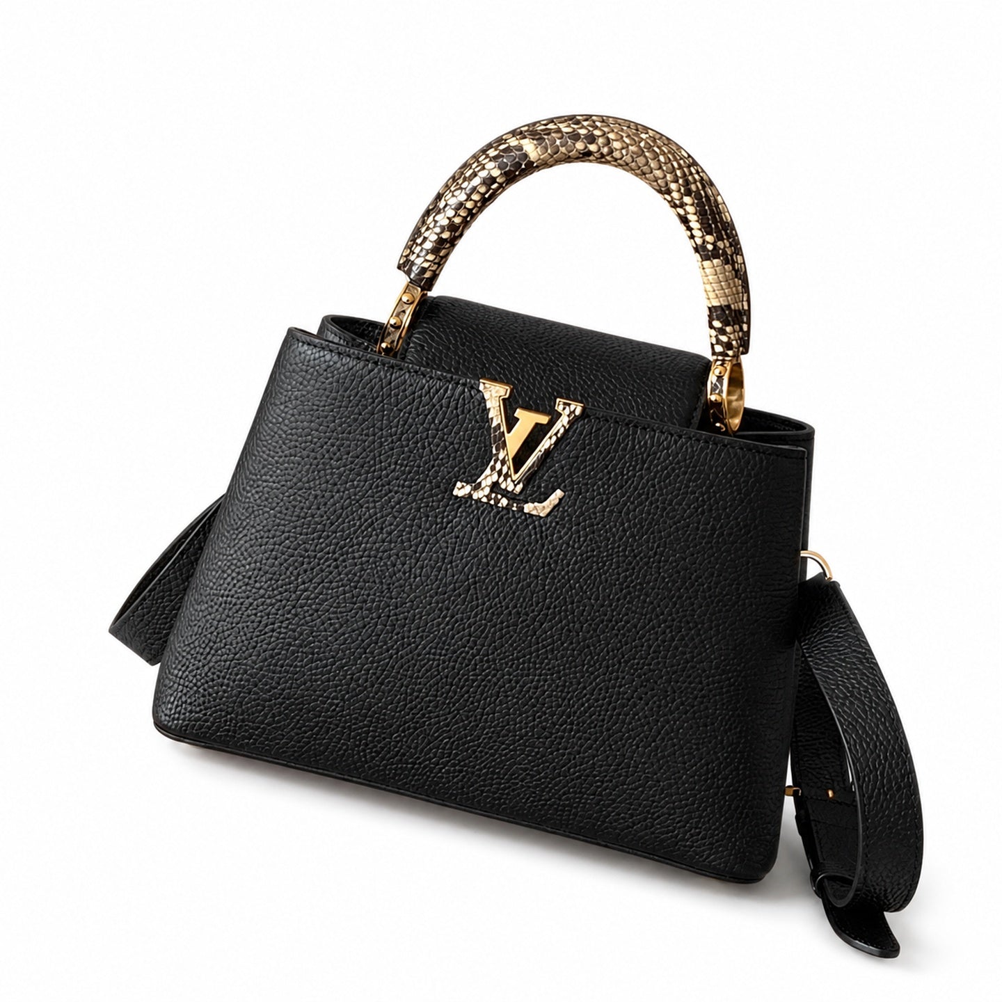 Louis Vuitton Capucines Mini Snakeskin Leather Black Gold Handbag