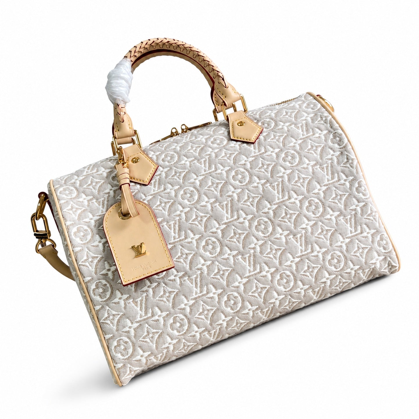 Louis Vuitton Speedy Embroidered Canvas Jacquard Leather Handbag