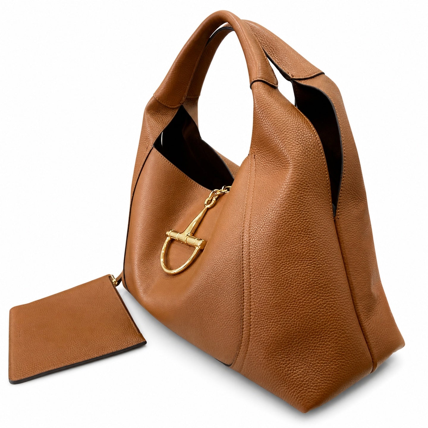 Gucci Horsebit Large Leather Brown Gold Bag