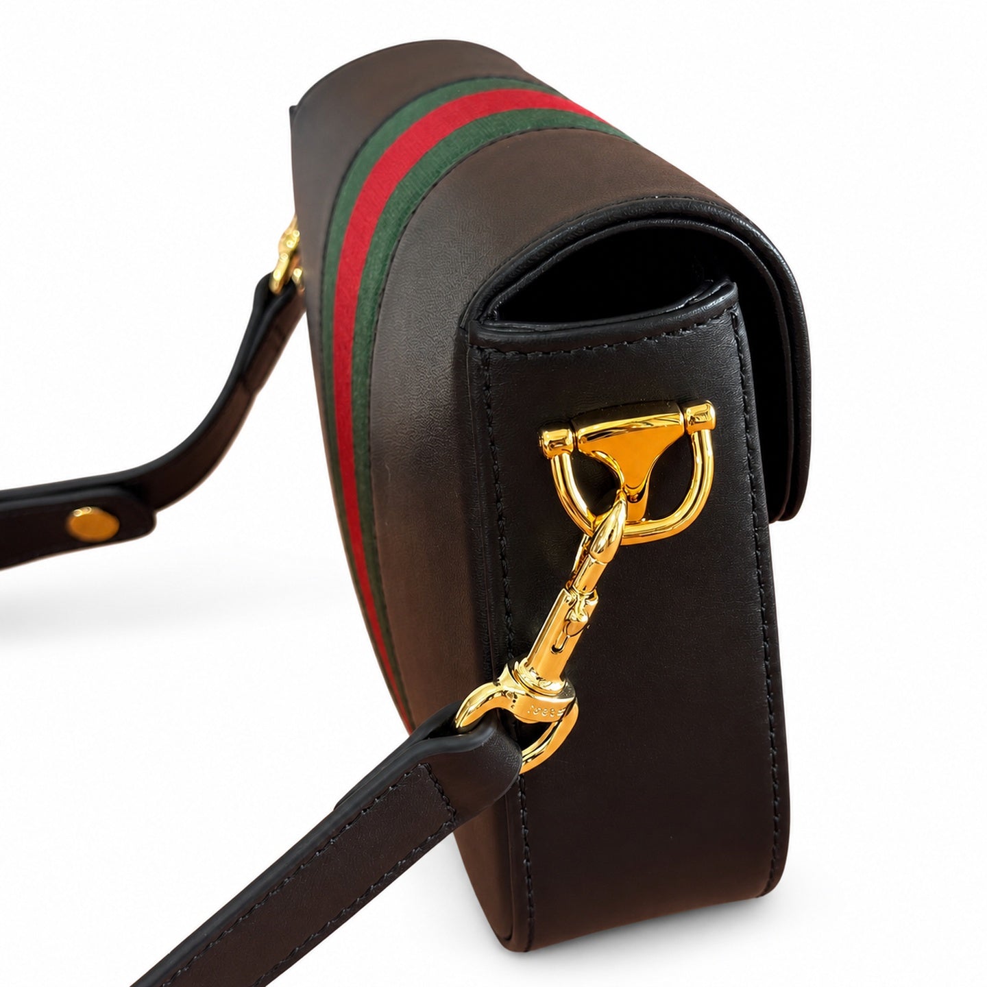 Gucci Horsebit 1955 Canvas Leather Black Beige Brown Gold Bag