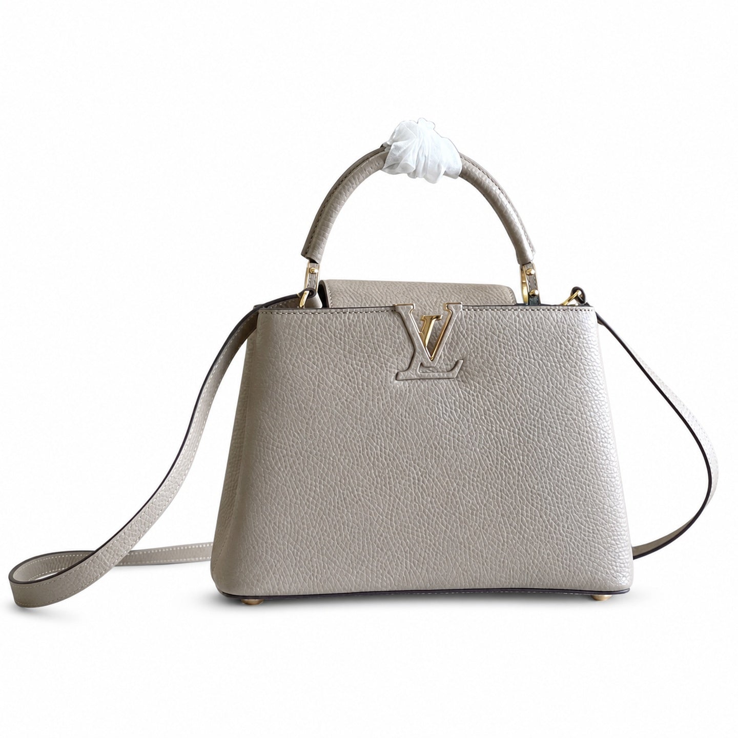 Louis Vuitton Capucines Small Leather Gray Gold Handbag