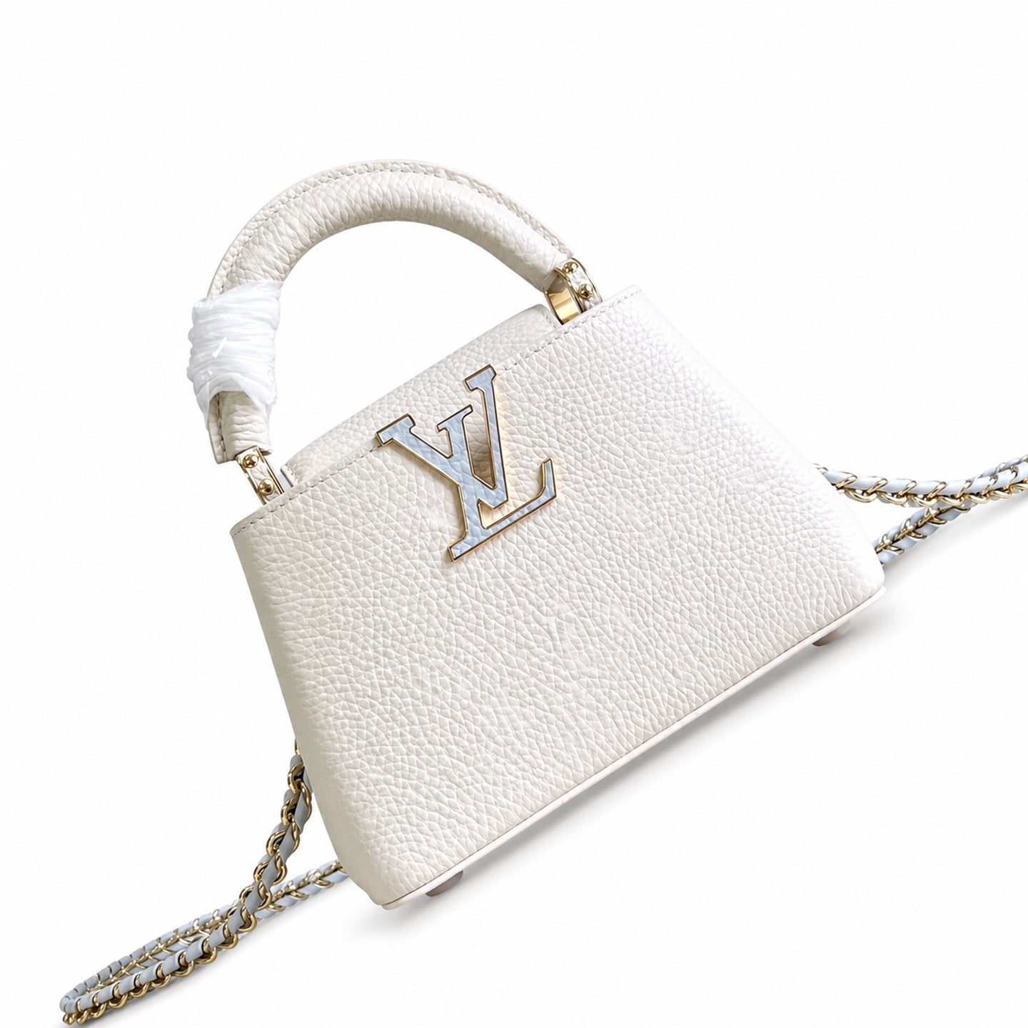 Louis Vuitton Capucines Mini Leather White Blue Handbag