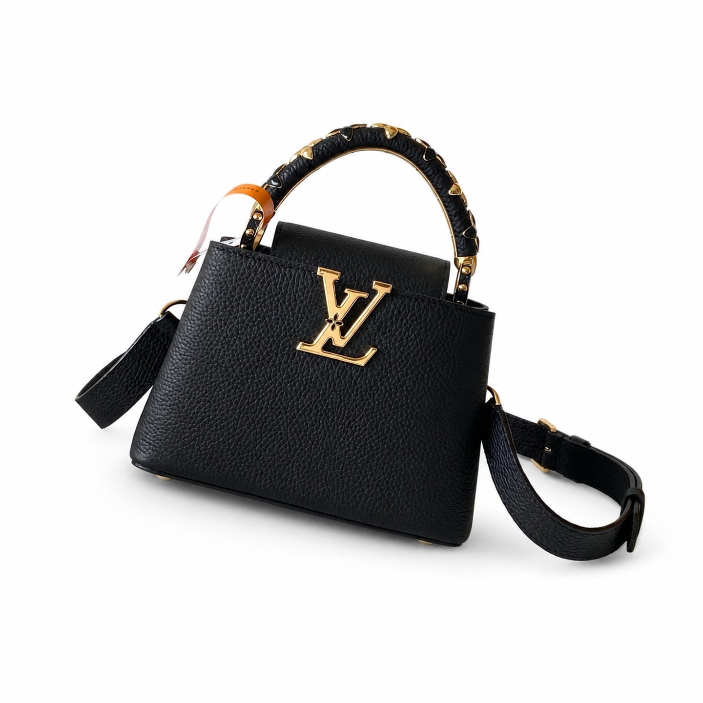Louis Vuitton Capucines Mini Leather Black Yellow Gold Handbag