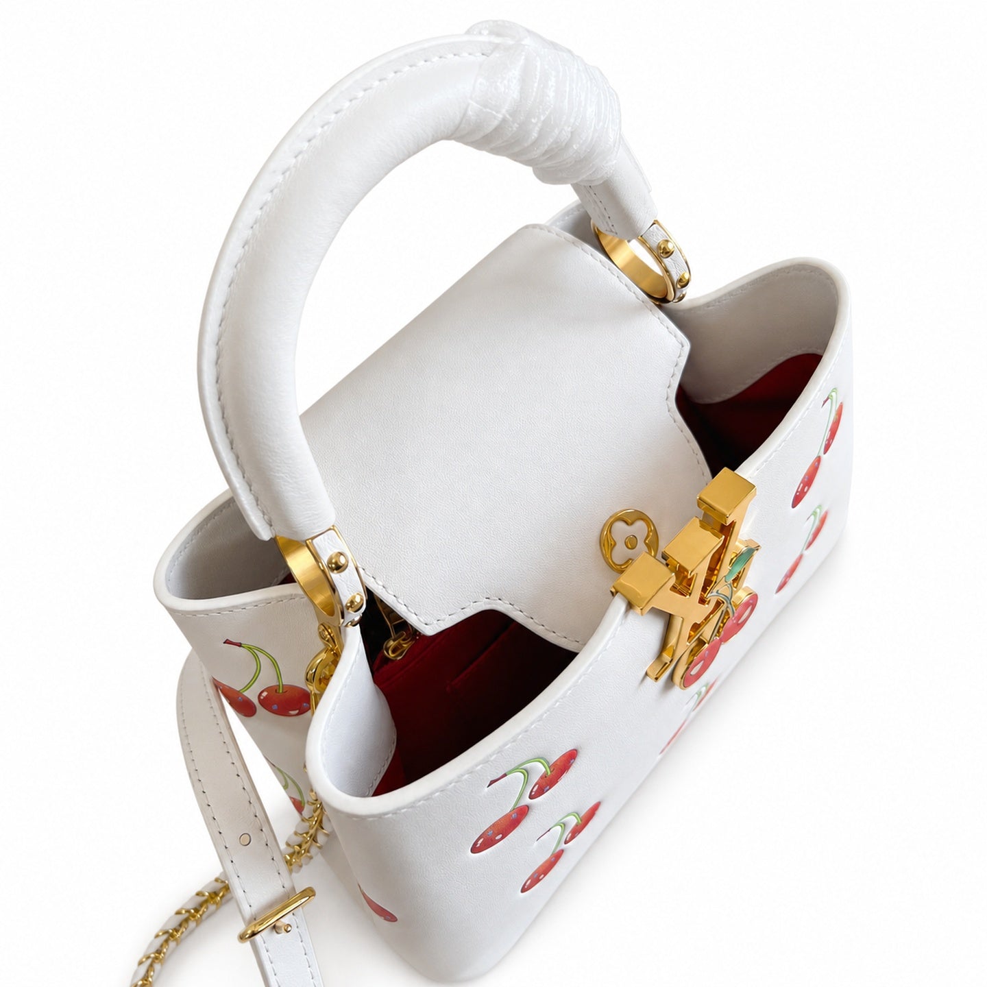 Louis Vuitton Capucines Takashi Murakami Small Leather White Handbag