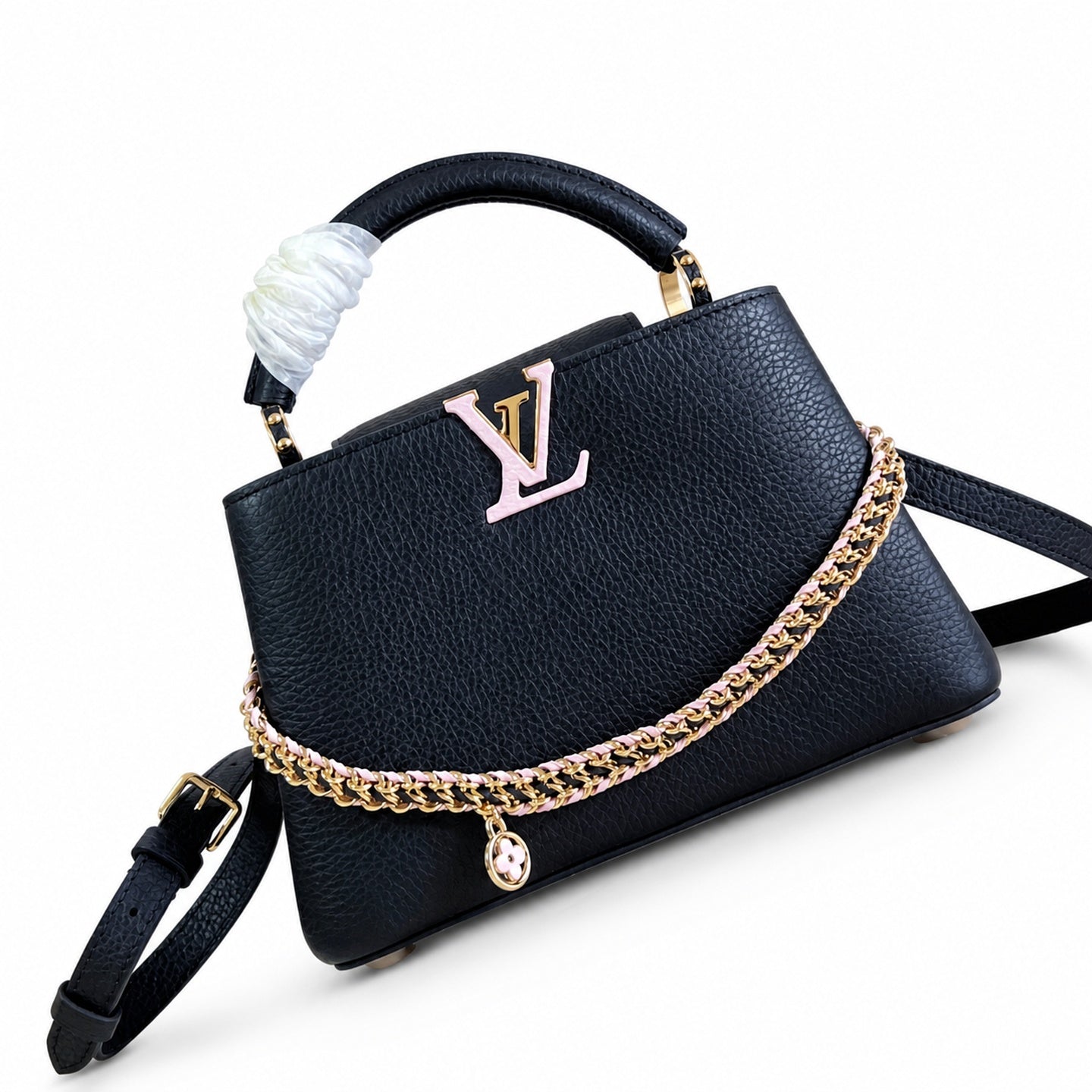 Louis Vuitton Capucines Small Knit Leather Black Handbag