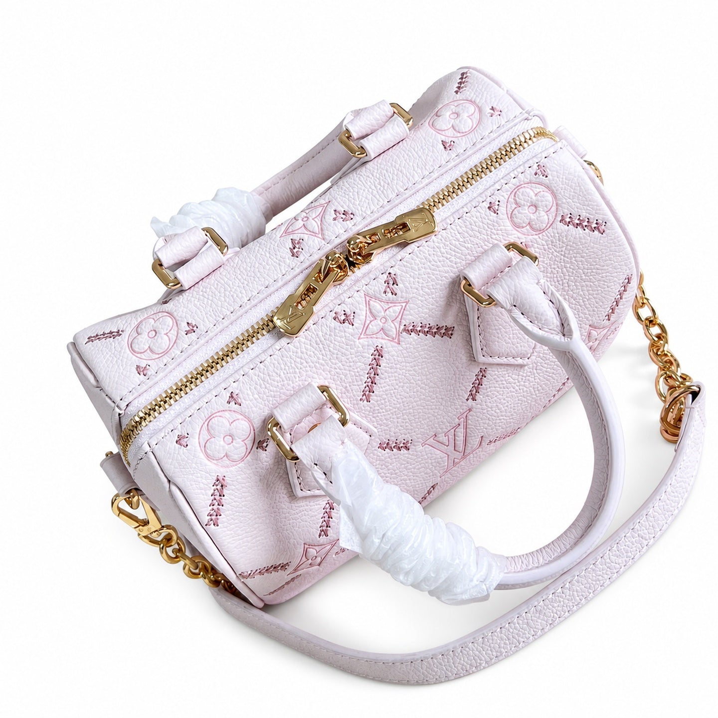 Louis Vuitton Speedy Bandouliere Embroidered Leather Pink Handbag