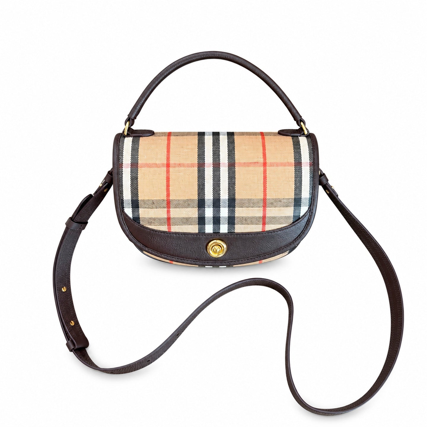 Burberry Highlands Cotton Leather Check Crossbody Bag